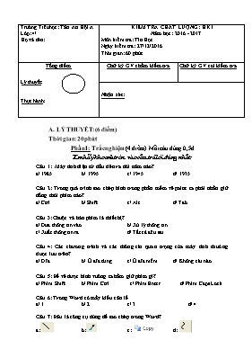 Đề kiểm tra chất lượng học kì I Tin học lớp 4 - Năm học 2016-2017 - Trường Tiểu học Tân An Hội A